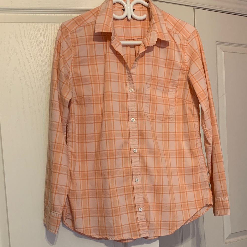 Eddie Bauer Orange Plaid Button-Up Shirt - L
